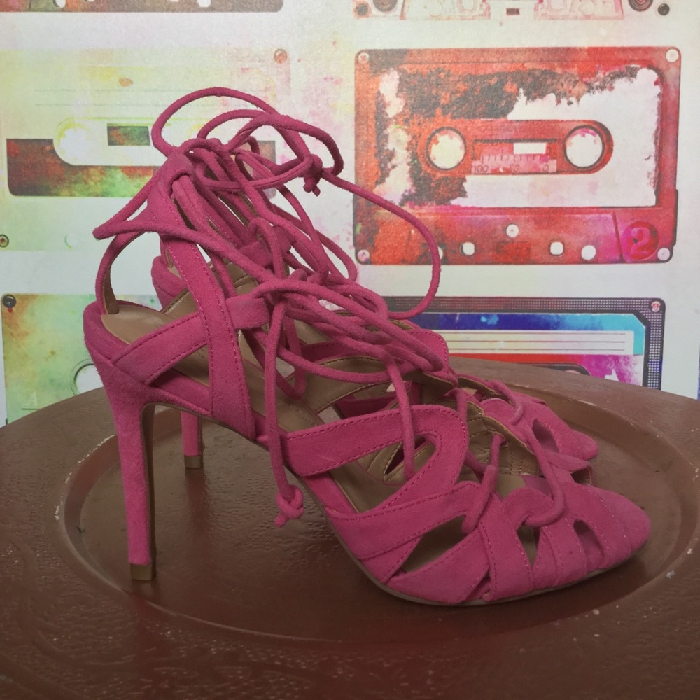 SOLD | Banana Republic | Pink Suede Strappy Heels - Picture 1 of 5